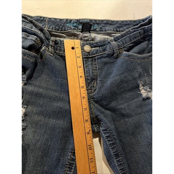 Ariya Jeans Women’s 11/12 Blue Boot Cut Denim Flap Pockets 29x27 Distressed - Picture 6 of 13